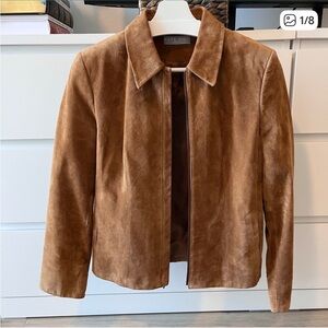 Minimalist FullZip Collar Tan Camel Brown Genuine Real 100% Suede Leather Jacket